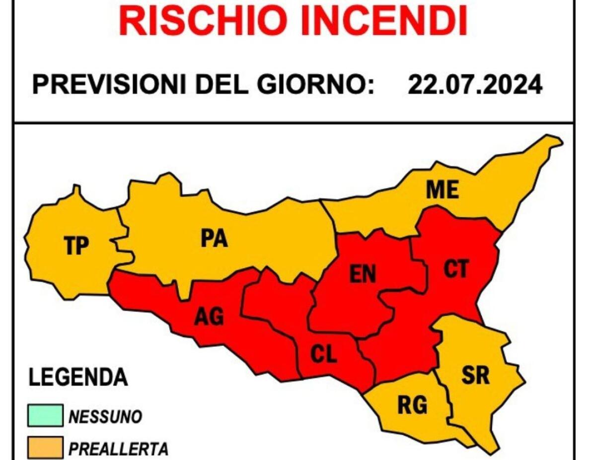 ALLERTA ROSSA INCENDI IL 22 LUGLIO 2024 PER LA PROVINCIA DI CATANIA - 