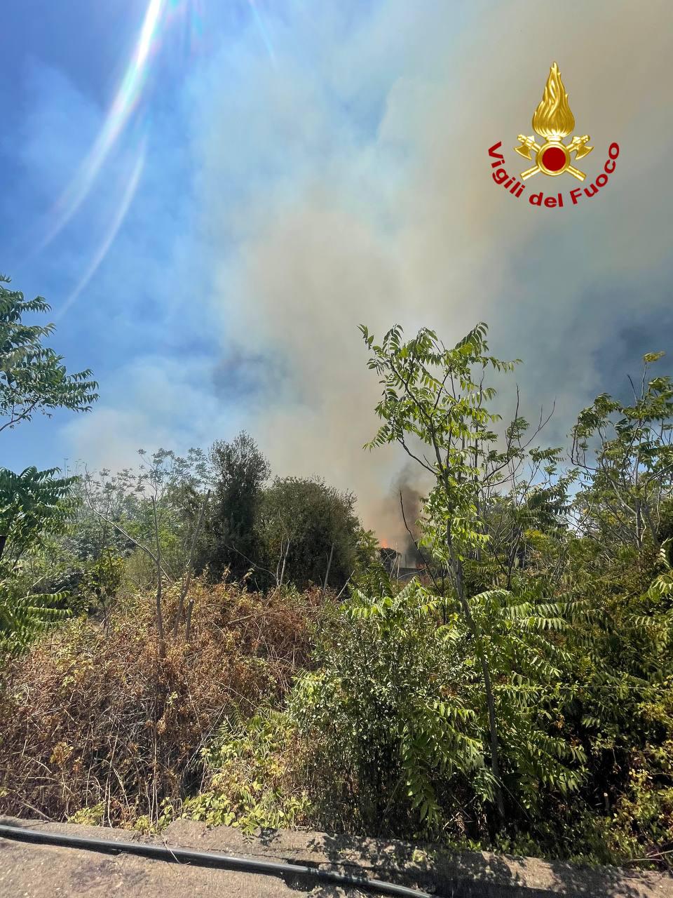 INCENDIO DI STERPAGLIE A MASCALUCIA: INTERVENTO IN CORSO, LE FIAMME MINACCIANO ABITAZIONI