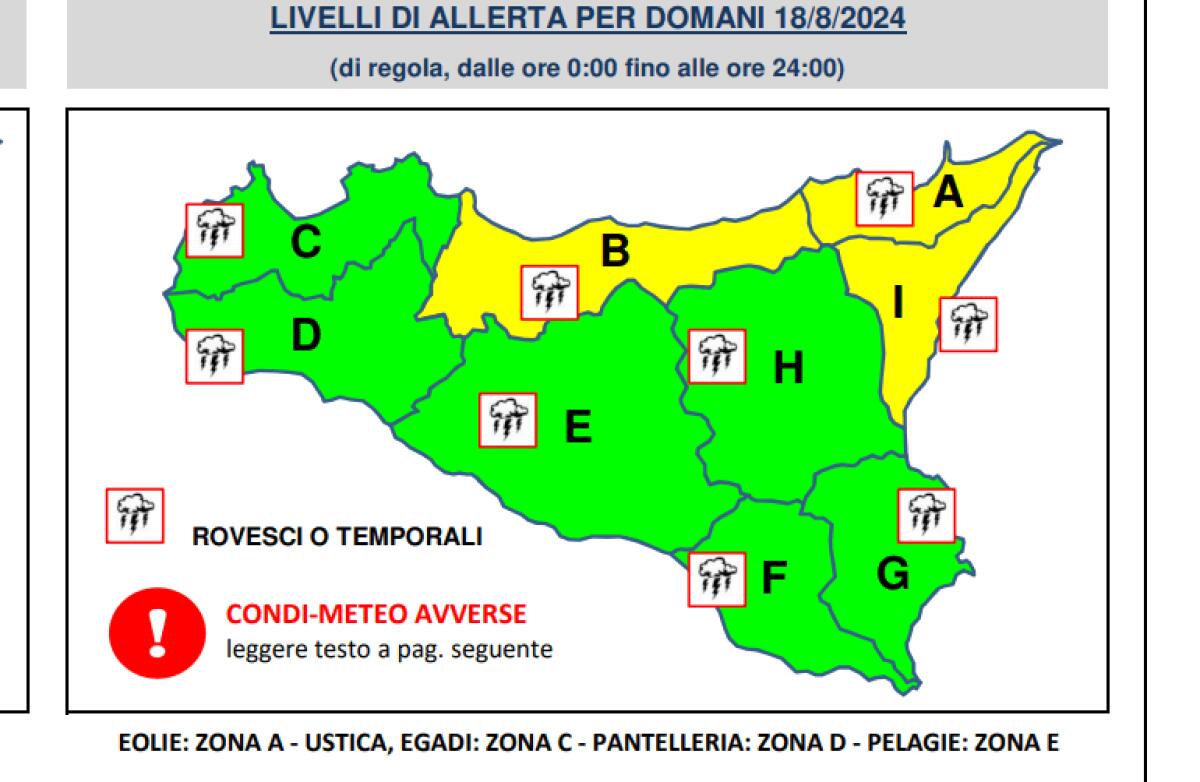 METEO: ALLERTA GIALLA PER PIOGGE DOMANI IN SICILIA, COINVOLTE TRE PROVINCE TRA CUI CATANIA - 