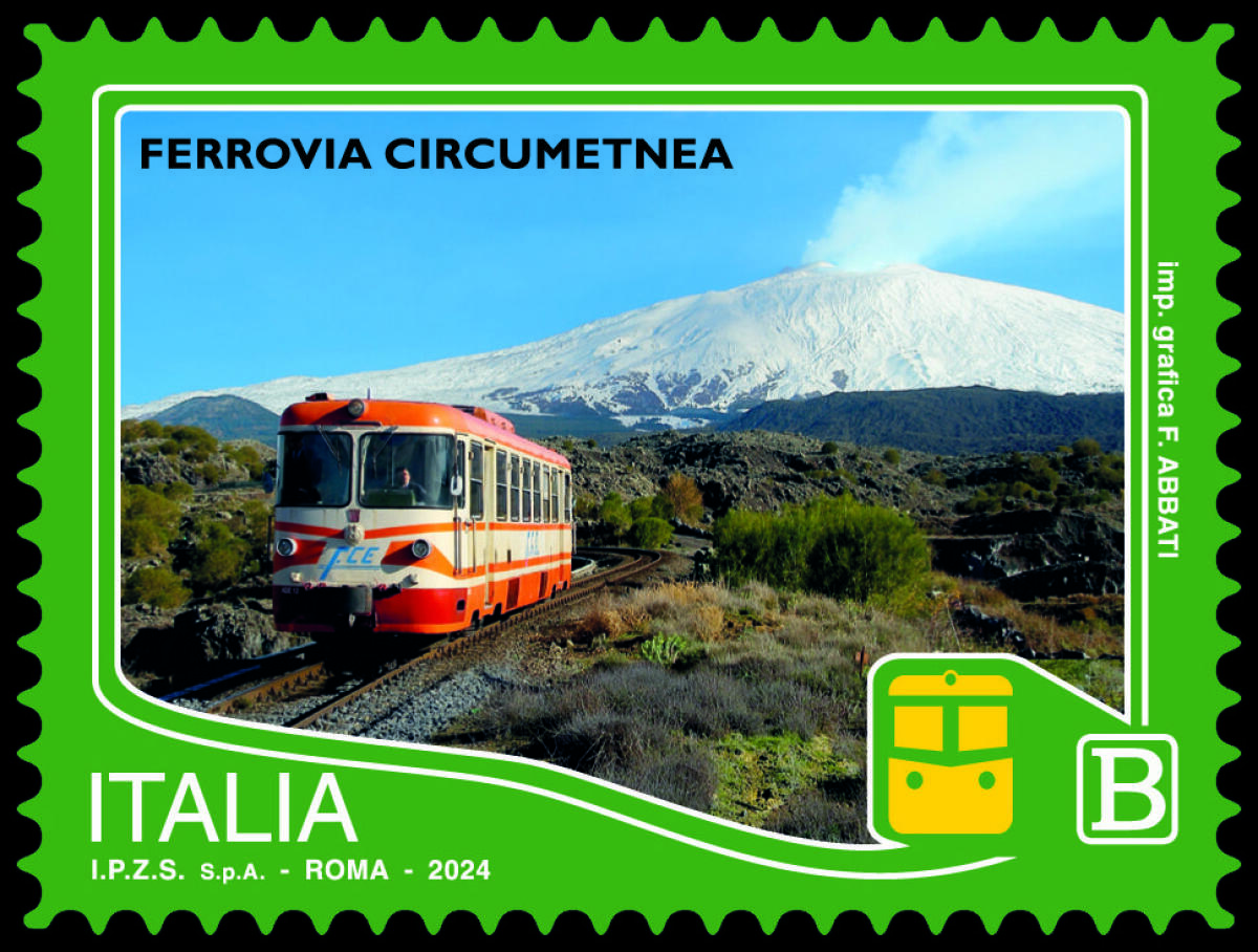 POSTE ITALIANE: EMESSO FRANCOBOLLO DELLA FERROVIA CIRCUMETNEA E ALTRI DEDICATI AL PATRIMONIO NATURALE E PAESAGGISTICO DELLE FERROVIE - 