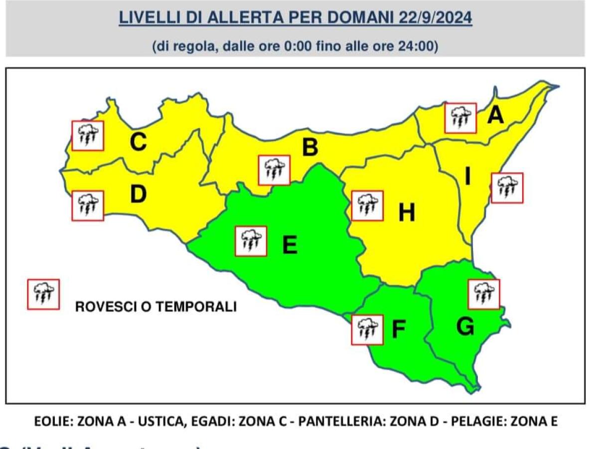 MALTEMPO IN ARRIVO PER DOMANI 22 SETTEMBRE IN SICILIA: ALLERTA GIALLA PER RISCHIO IDROGEOLOGICO - 