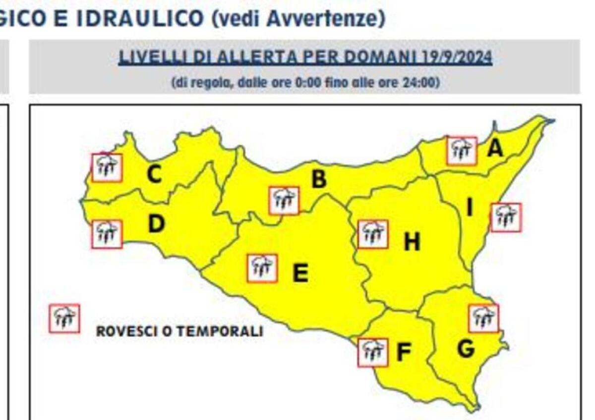 METEO SICILIA:  ALLERTA GIALLA PER TUTTA L'ISOLA IL 19 SETTEMBRE 2024 - 