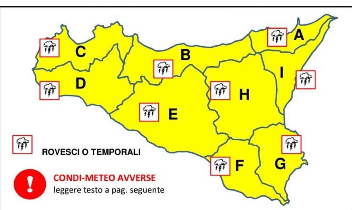 METEO: TORNA IL MALTEMPO, ALLERTA GIALLA DELLA PROTEZIONE CIVILE PER TEMPORALI IN SICILIA - 