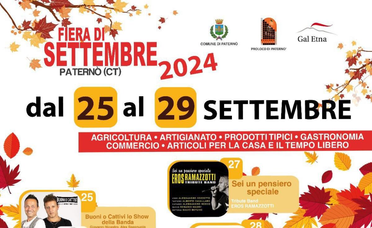 OGGI INAUGURAZIONE DELLA FIERA DI SETTEMBRE 2024: TRADIZIONE E SPETTACOLO A PATERNÒ DAL 25 AL 29 SETTEMBRE - 