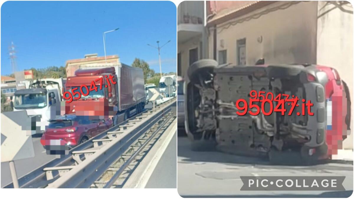 SCONTRO OGGI SULLA SS 121 E AUTO RIBALTATA A BELPASSO - 