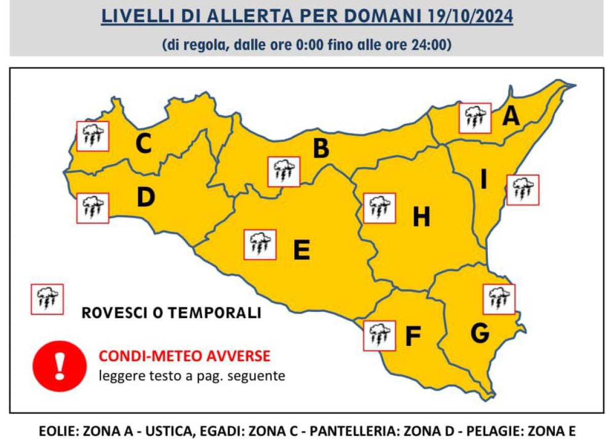 PROTEZIONE CIVILE: ALLERTA ARANCIONE SU TUTTA LA SICILIA PER IL 19 OTTOBRE - 
