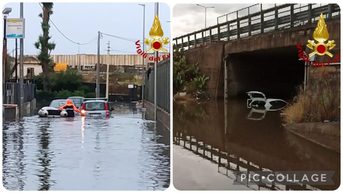 VIGILI DEL FUOCO INTERVENGONO A BELPASSO E MISTERBIANCO PER SALVARE AUTOMOBILISTI INTRAPPOLATI NELLE AUTO - 
