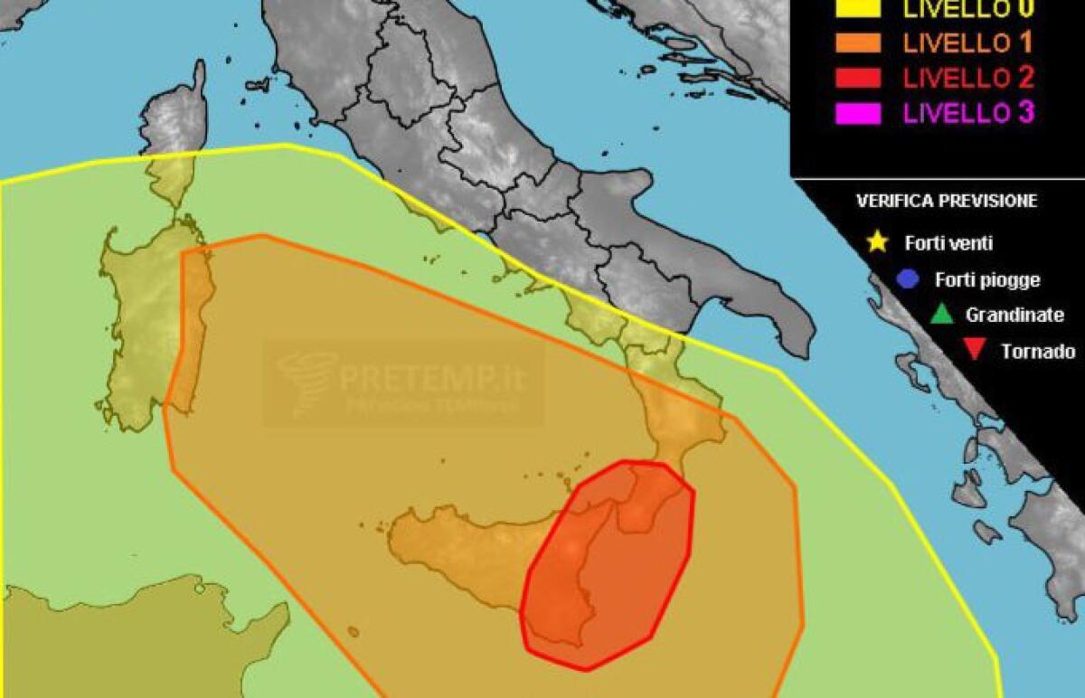 PRETEMP EMETTE ALLERTA LIVELLO 2: RISCHIO FORTI TEMPORALI SU SICILIA ORIENTALE E CALABRIA - 