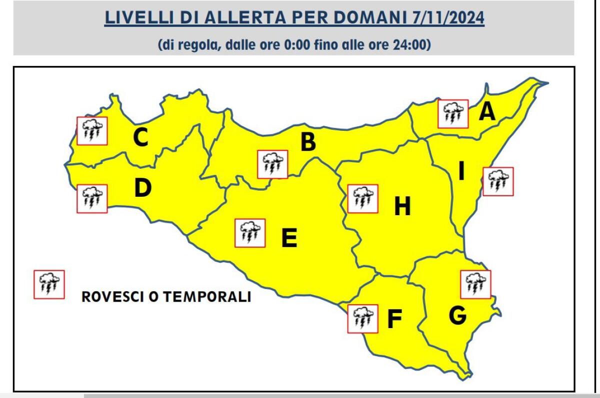 METEO. ALLERTA GIALLA IN TUTTA LA REGIONE OGGI 7 NOVEMBRE 2024 - 