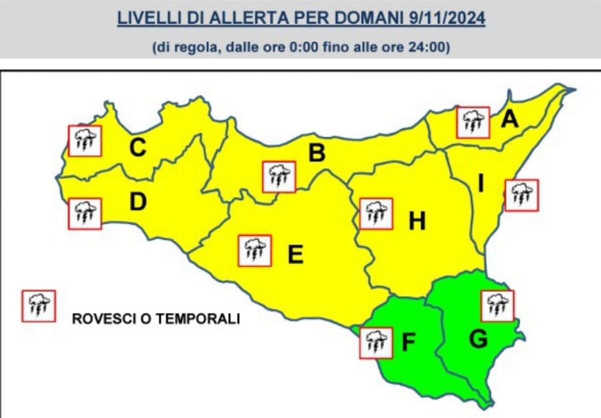METEO. PURE OGGI SABATO 09 NOVEMBRE 2024 ALLERTA GIALLA IN QUASI TUTTA LA REGIONE - 