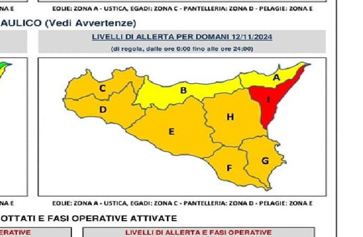 ALLERTA METEO ROSSA SULLA COSTA NORD-ORIENTALE DELLA SICILIA E ARANCIONE NEL RESTO DELL’ISOLA: PATERNÒ IN ZONA ARANCIONE, CATANIA IN ZONA ROSSA - 