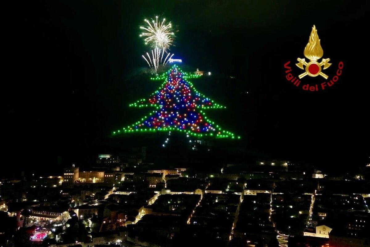 ACCESO A GUBBIO L'ALBERO DI NATALE PIÙ GRANDE DEL MONDO - 