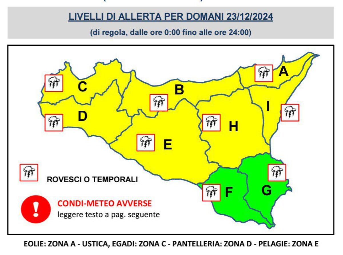 MALTEMPO CON ALLERTA GIALLA IN SICILIA PER IL 23 DICEMBRE - 