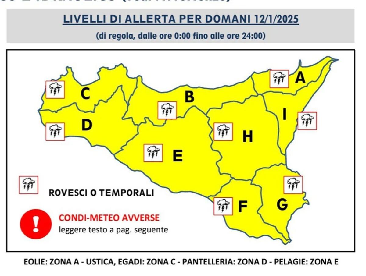 PREVISTI PIOGGIA E VENTO FORTE: DOMENICA CON L’ALLERTA GIALLA IN SICILIA - 