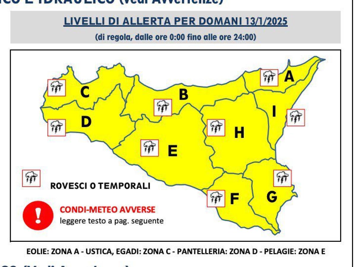 PROTEZIONE CIVILE: ALLERTA GIALLA SU TUTTA LA SICILIA PER MALTEMPO INTENSO - 