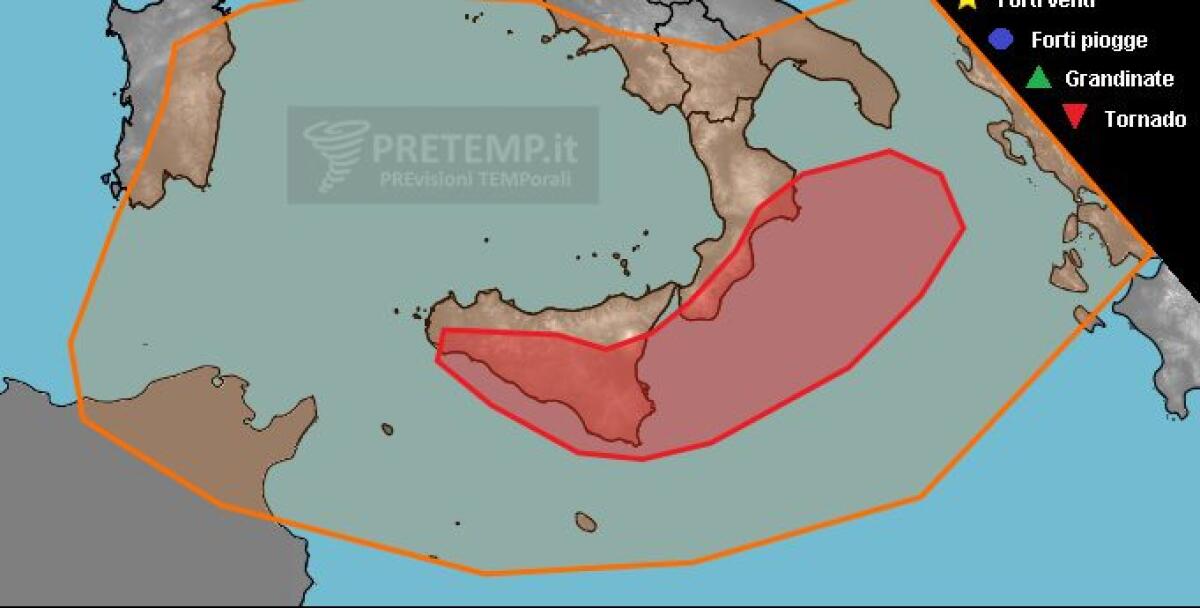 ALLERTA PRETEMP: DOMENICA RISCHIO SUPERCELLE, TORNADO E NUBIFRAGI SULLA SICILIA SUD-ORIENTALE - 