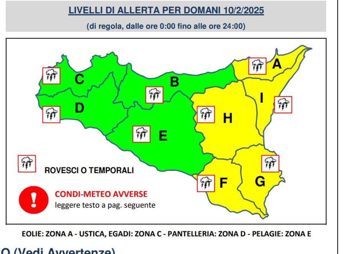 LUNEDÌ 10 FEBBRAIO: ALLERTA GIALLA SULLA SICILIA ORIENTALE - 