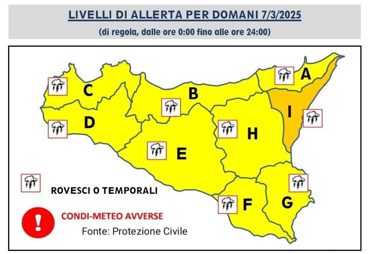 PROTEZIONE CIVILE: ALLERTA ARANCIONE NEL NORD-EST DELLA SICILIA, GIALLA NEL RESTO DELL'ISOLA - 