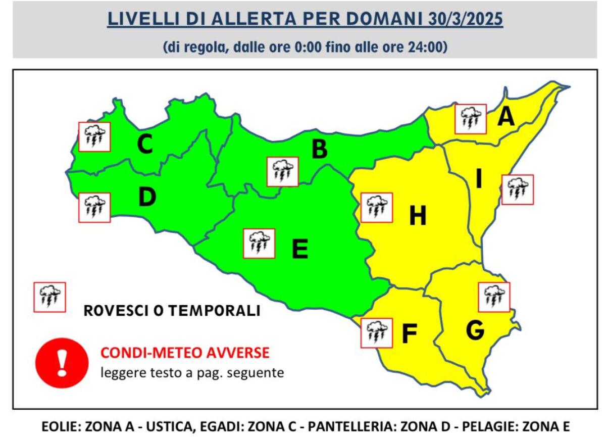 Protezione Civile: allerta gialla il 30 marzo per la Sicilia centro-orientale - 
