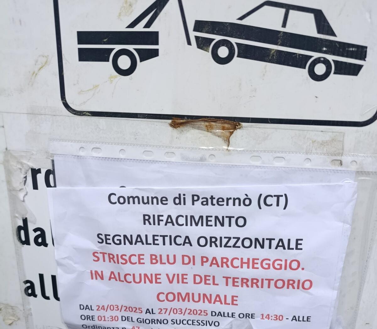 PATERNO'. AL VIA I LAVORI PER GLI STALLI BLU: DA OGGI DIVIETO DI SOSTA E RIMOZIONE FORZATA IN ALCUE VIE, TUTTI I DETTAGLI - 