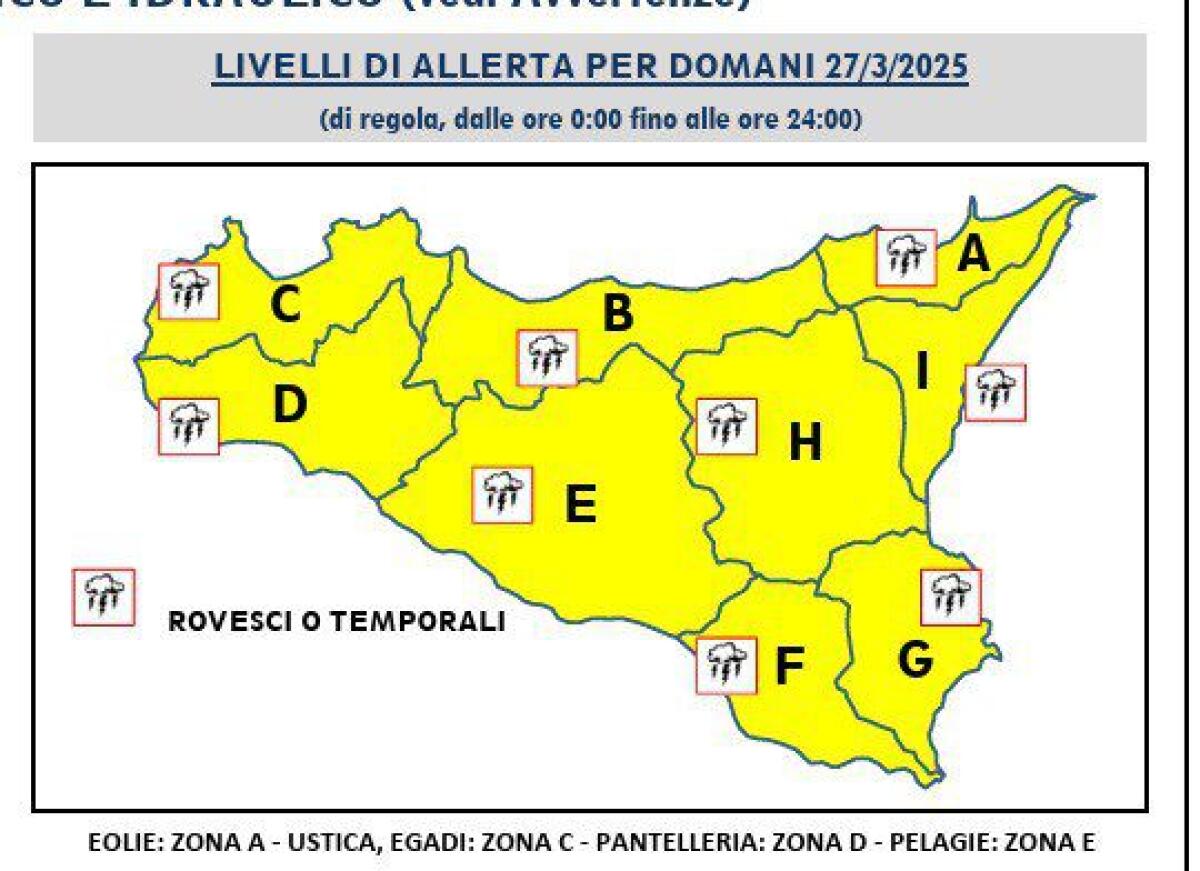 MALTEMPO IN SICILIA: ALLERTA GIALLA PER PIOGGIA E VENTO SU TUTTA L'ISOLA - 
