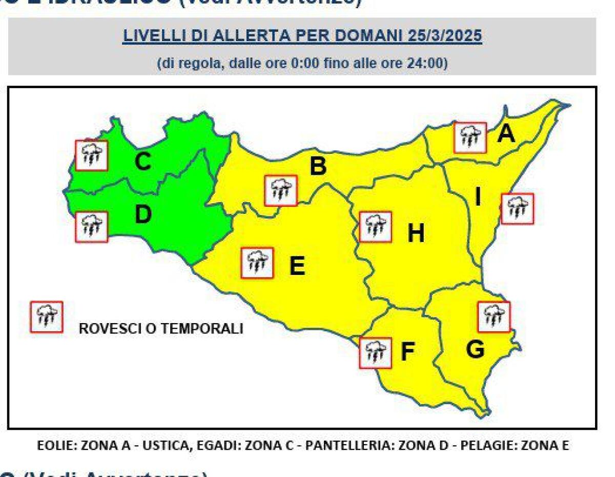 METEO IN SICILIA: ALLERTA GIALLA PER PIOGGE E TEMPORALI SU GRAN PARTE DELL'ISOLA - 