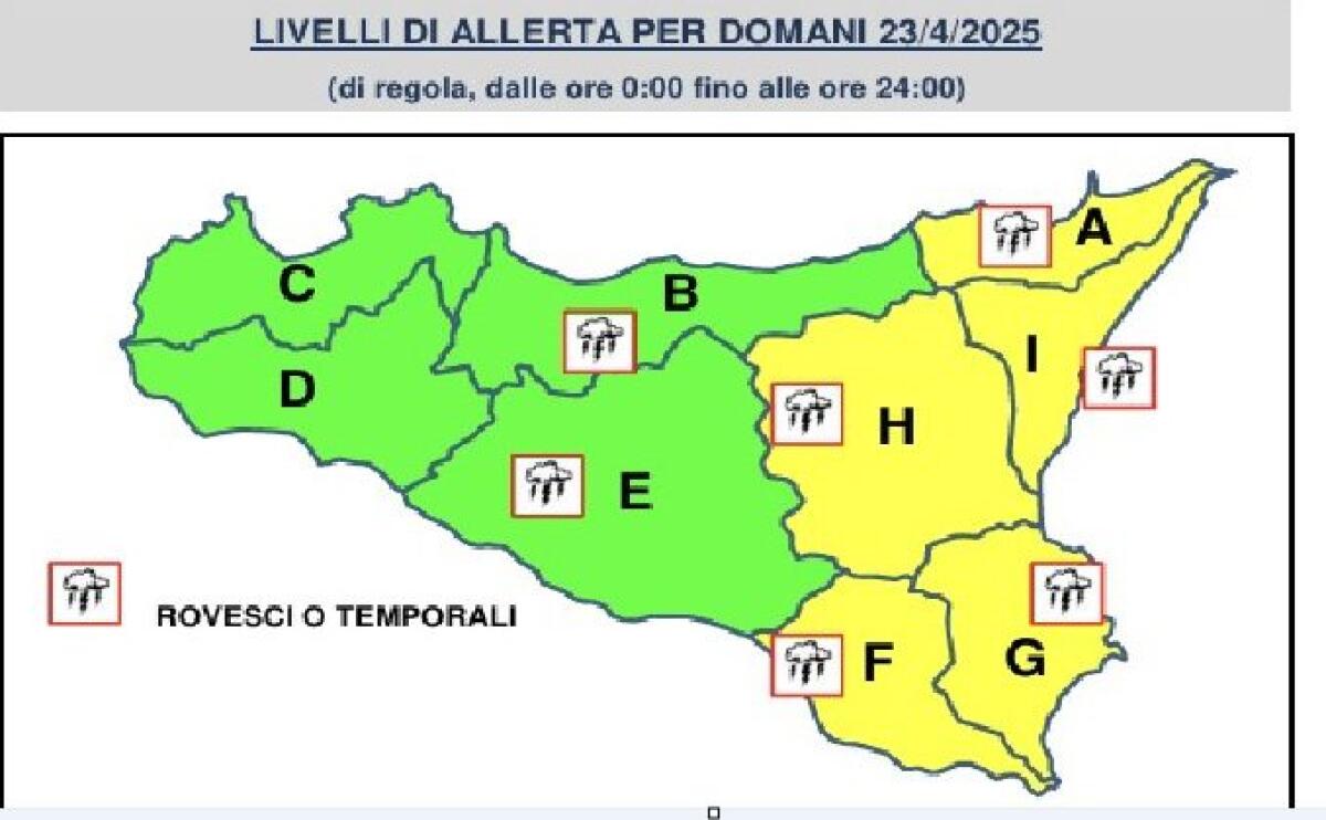 PROTEZIONE CIVILE: ALLERTA GIALLA PER LA SICILIA CENTRO-ORIENTALE - 