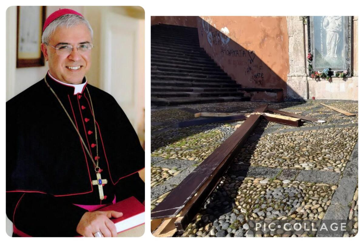 PATERNÒ, L'ARCIVESCOVO RENNA CONDANNA LA DISTRUZIONE DELLE CROCI E INVITA I FEDELI A ESPORE UNA CROCE SU UN DRAPPO AI PROPRI BALCONI FINO AL VENERDÌ SANTO - 