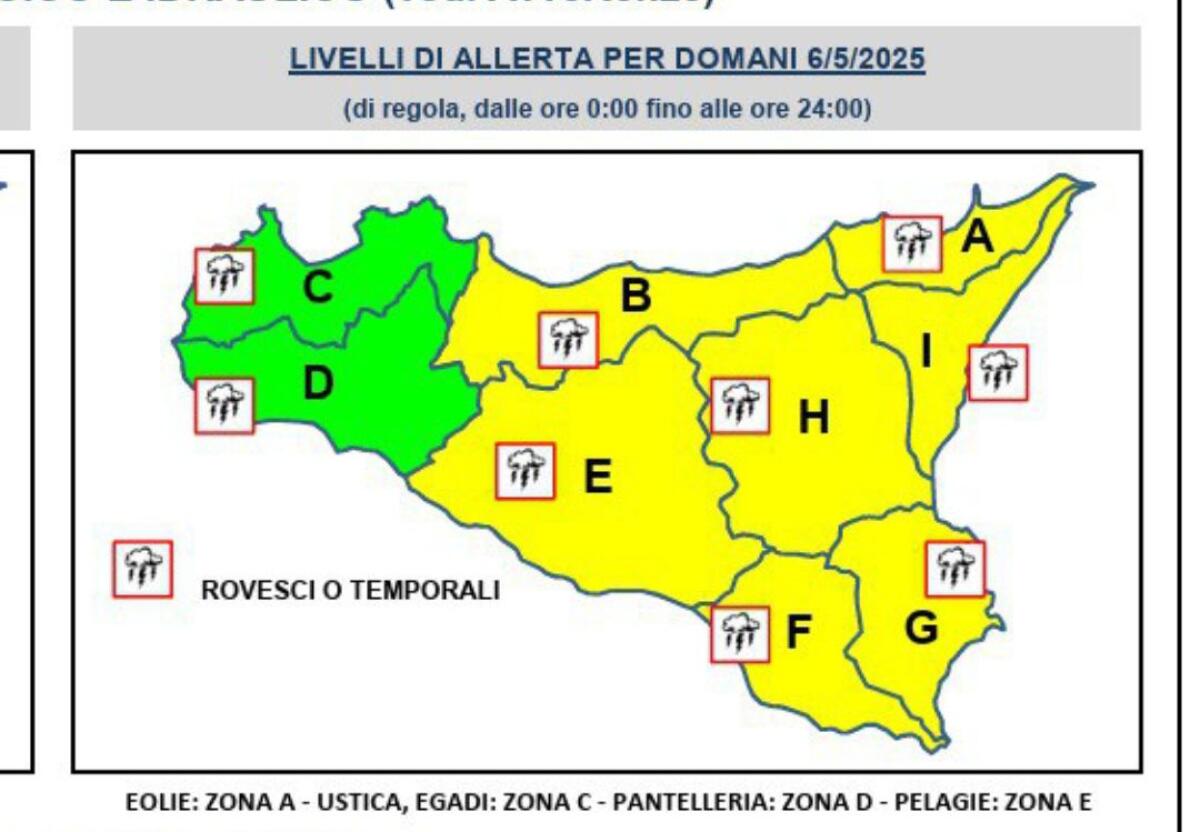 METEO SICILIA: DOMANI ALLERTA GIALLA PER MALTEMPO SU SICILIA ORIENTALE E CENTRALE - 