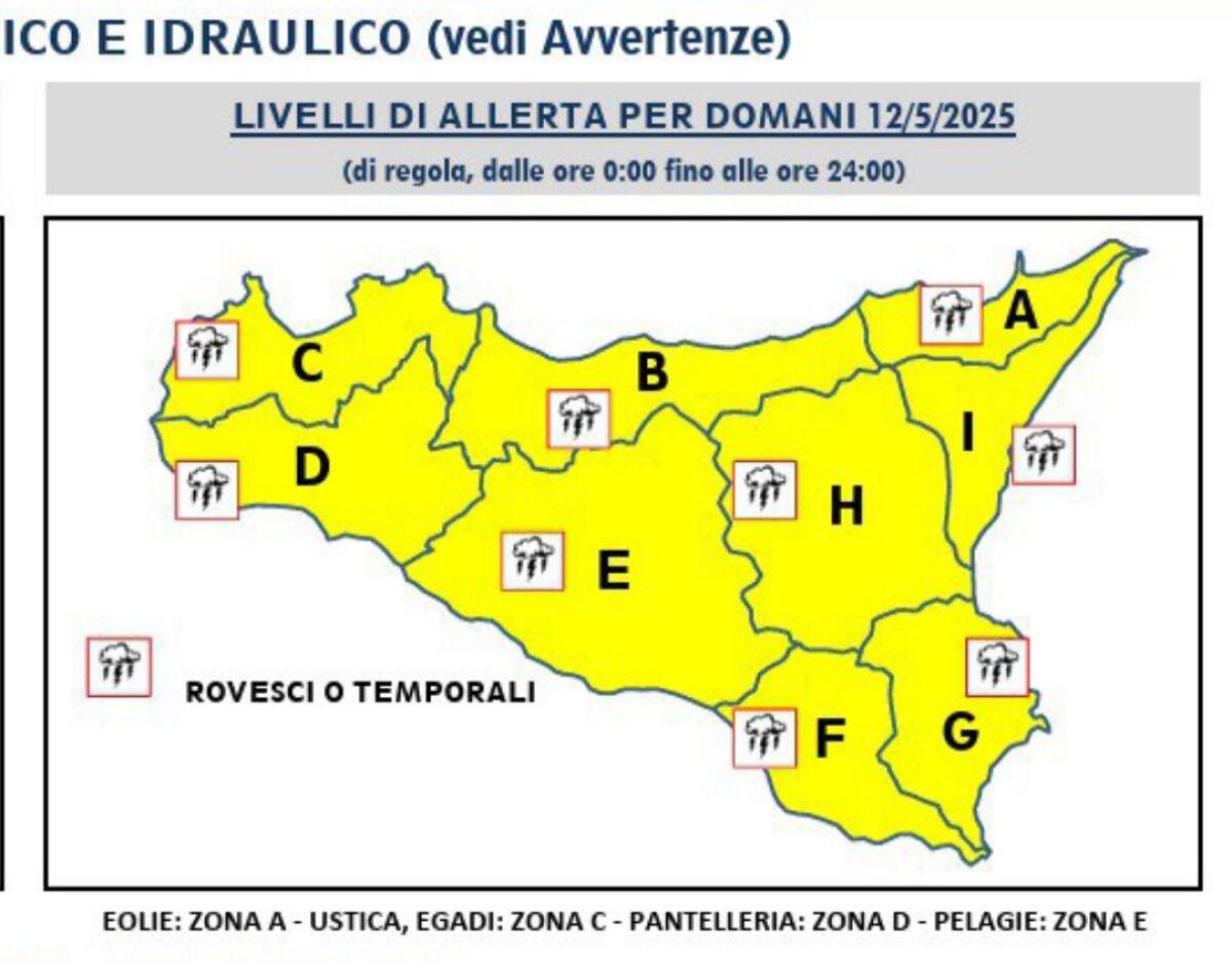 ALLERTA GIALLA IN SICILIA PER LUNEDÌ 12 MAGGIO 2025: TEMPORALI IN ARRIVO - 