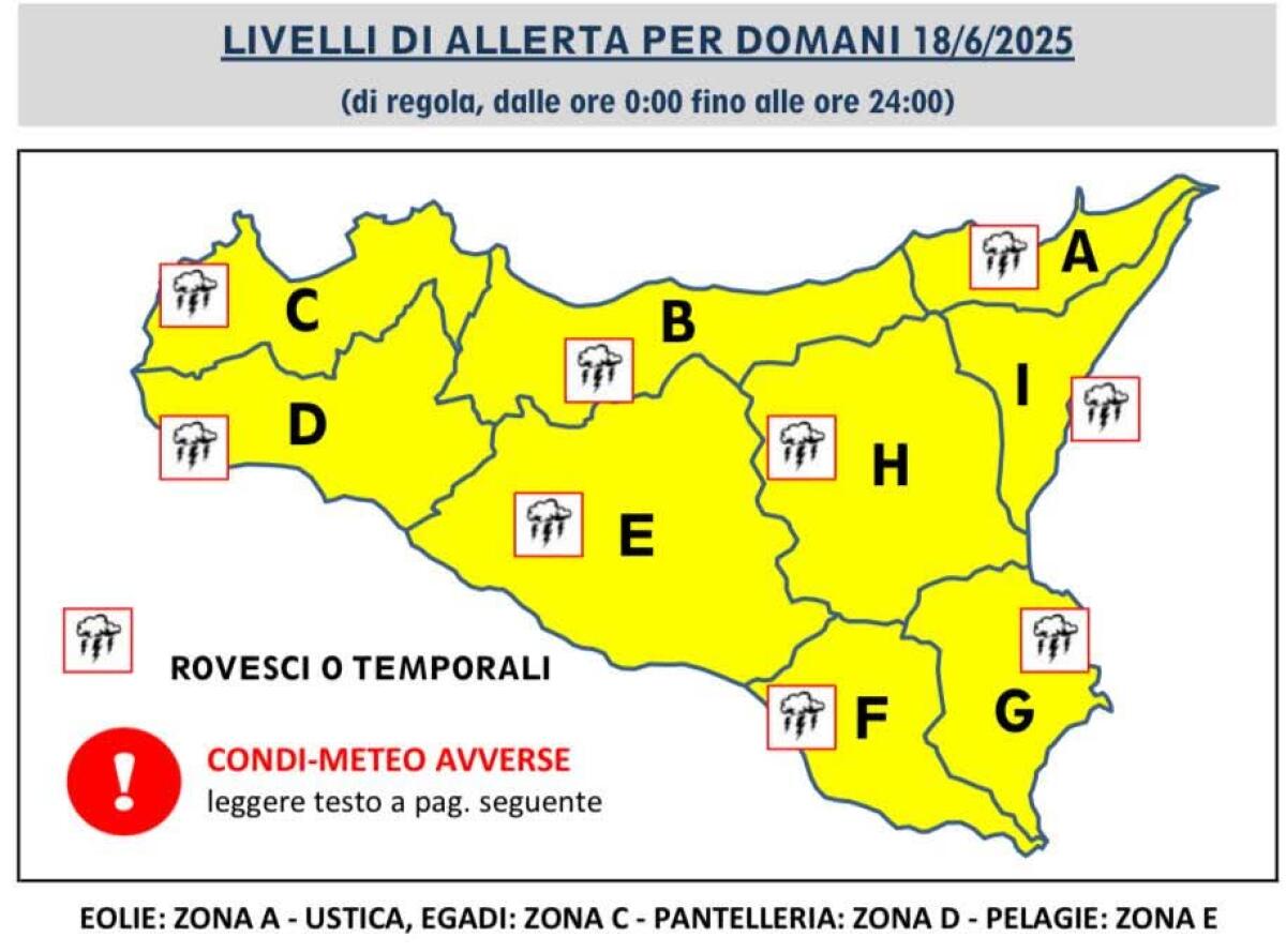 Maltempo in arrivo: diramata l’allerta gialla in tutta la Sicilia per mercoledì 18 giugno - 