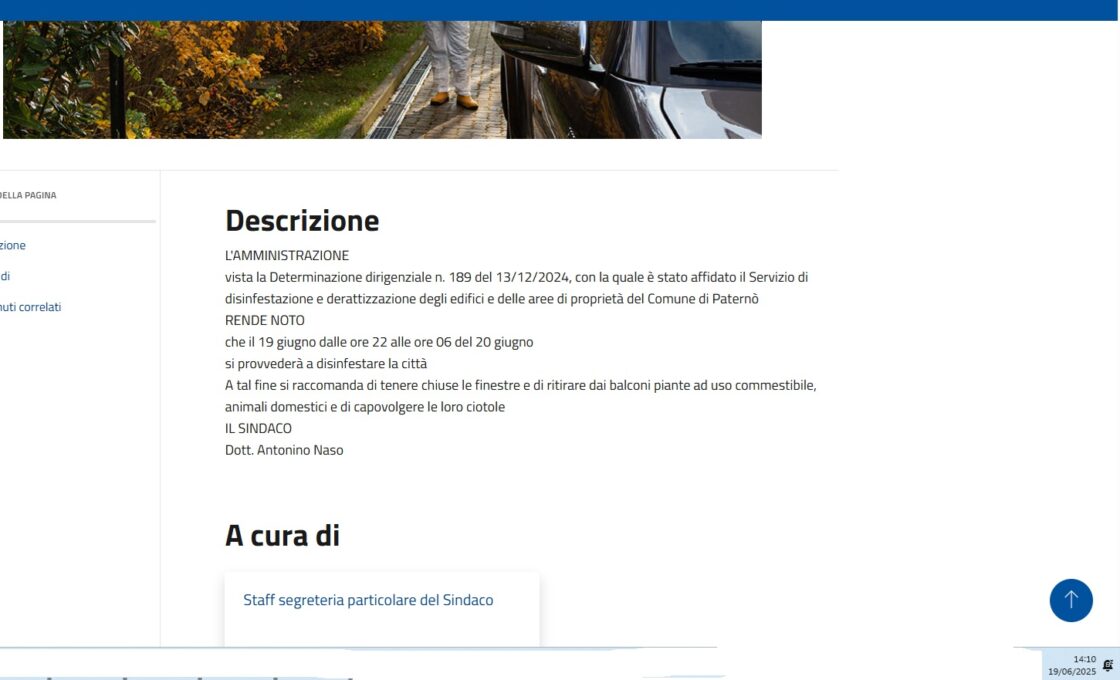 Paternò, nuova disinfestazione in città questa notte