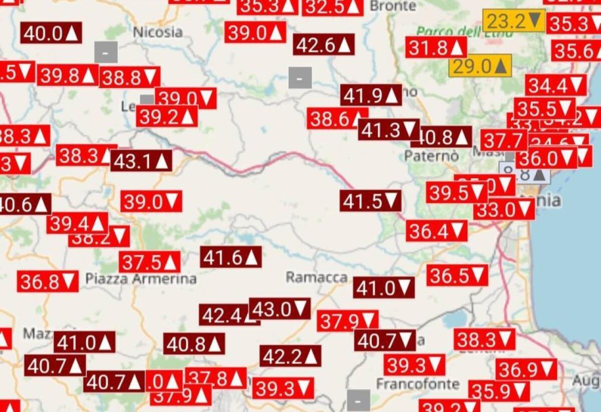 SICILIA NELLA MORSA DEL CALDO: SUPERATI I 40°C IN MOLTI COMUNI, MINEO A 44°C, PATERNÒ A 40,7°C. DA DOMANI ATTESO CALO TERMICO - 