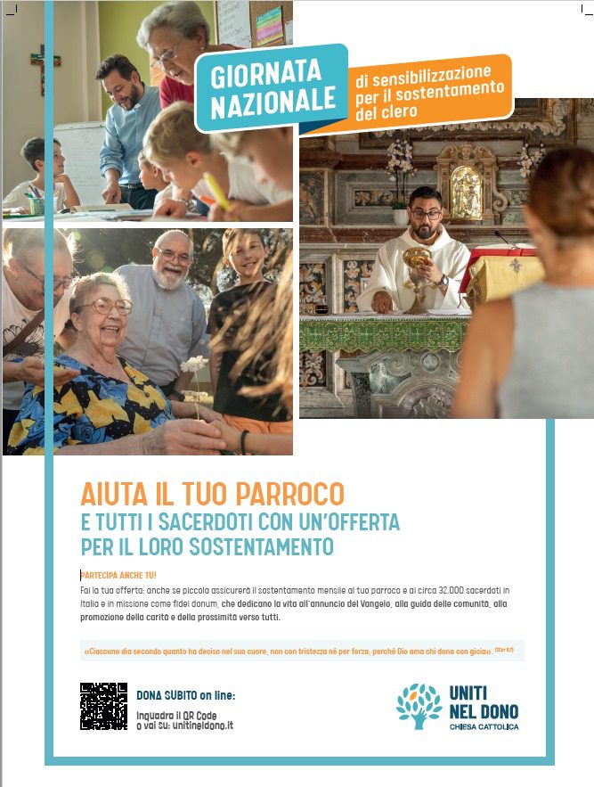 Domenica 21 settembre in tutte le chiese si celebra la Giornata nazionale: raccolta di offerte per il sostegno dei sacerdoti