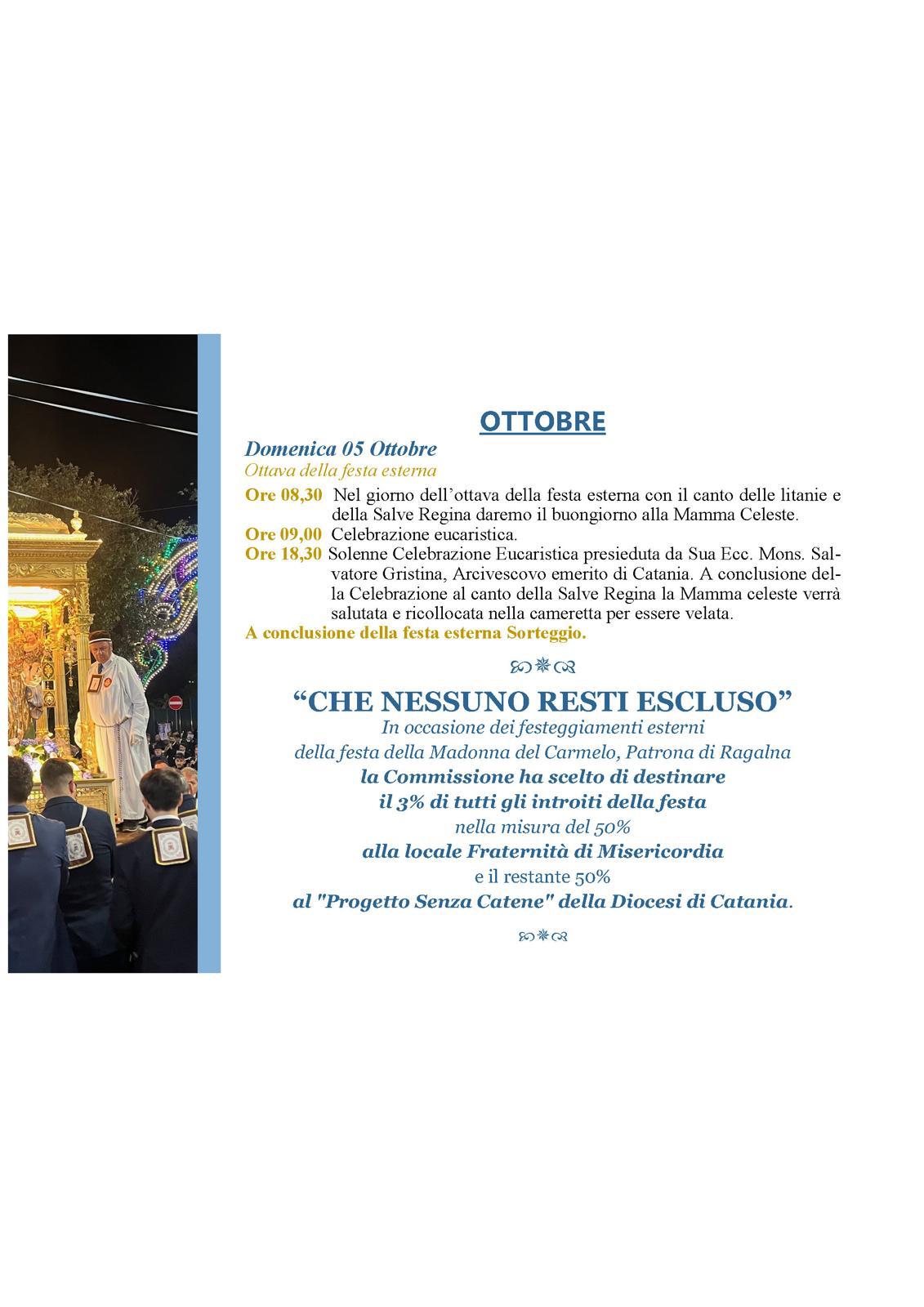 Ragalna in festa: al via i solenni festeggiamenti per Maria SS. del Carmelo e i 120 anni della patrona