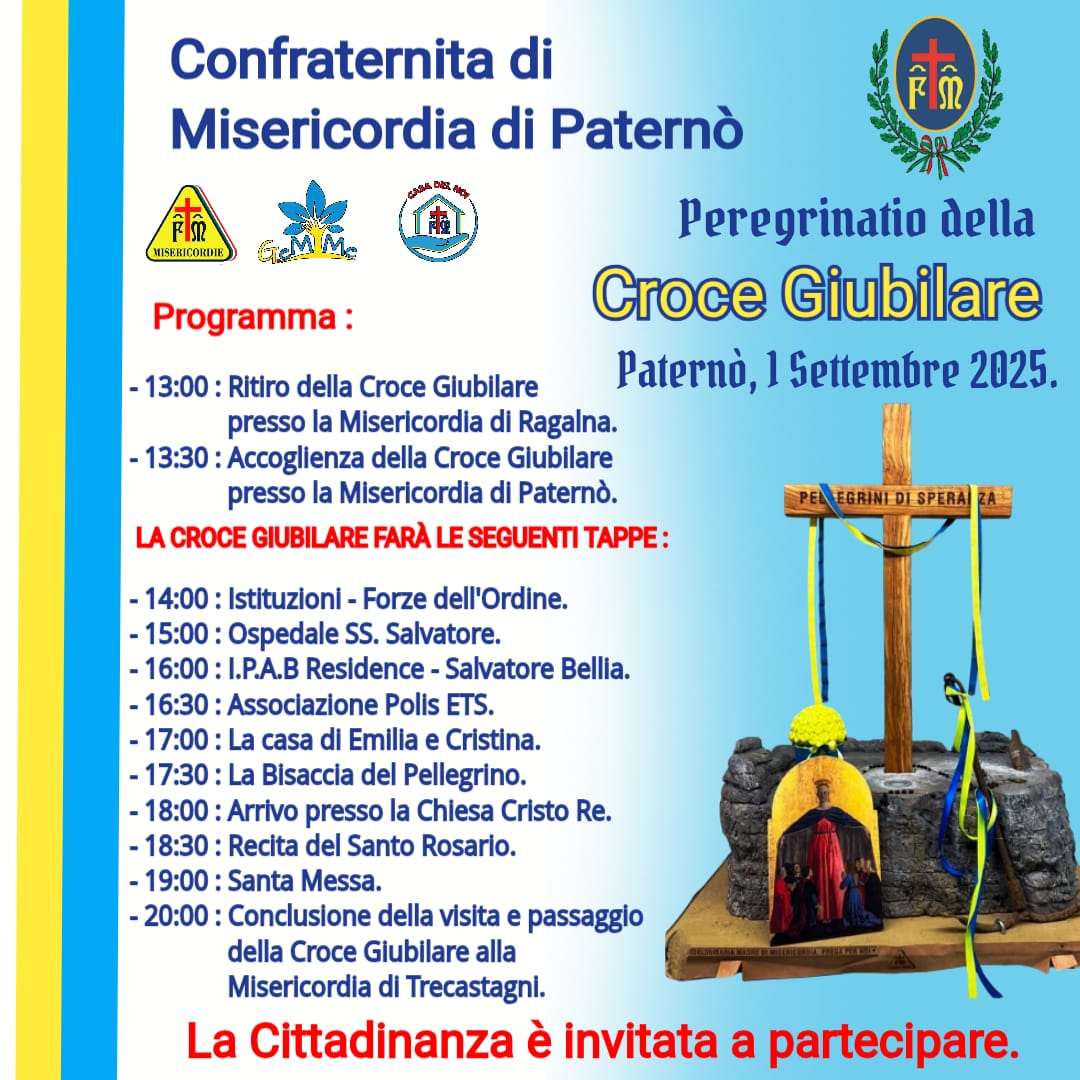 Oggi a Paternò l’arrivo della Croce Giubilare della Misericordia, celebrazioni e momenti di preghiera