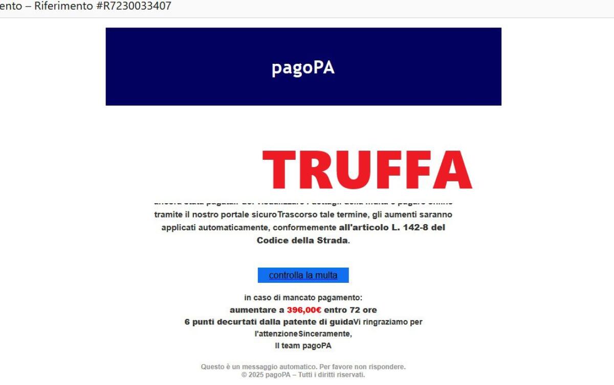 "Non hai pagato la multa, fallo in 72 ore altrimenti passa da 279 a 396 euro". L'e mail è arrivata a tantissimi cittadini: attenzione alla truffa - 