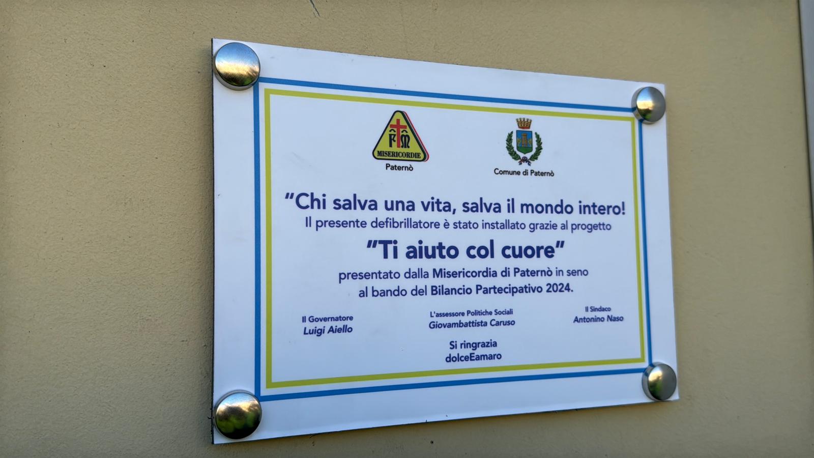 Paternò, inaugurati due defibrillatori in Piazza Umberto e a Scala Vecchia: la Misericordia dona alla città un progetto votato dai cittadini