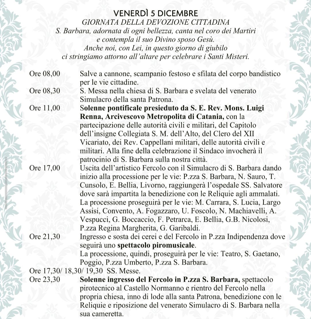 Santa Barbara 2025, 5 dicembre: programma completo e percorso della processione con tutte le vie