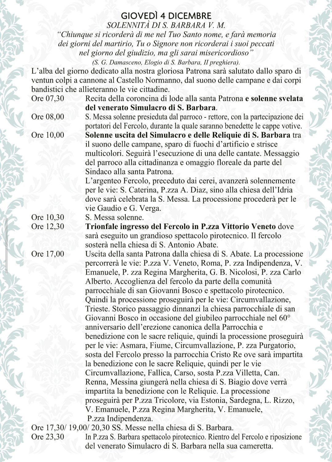 Santa Barbara 2025, il grande giorno: guida completa a orari, percorso e celebrazioni del 4 dicembre a Paternò