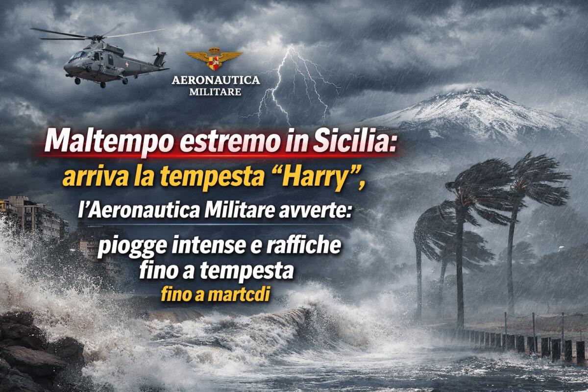 Maltempo estremo in Sicilia: arriva la tempesta “Harry”, l’Aeronautica Militare avverte: temporali violenti, vento forte e mare molto agitato - 