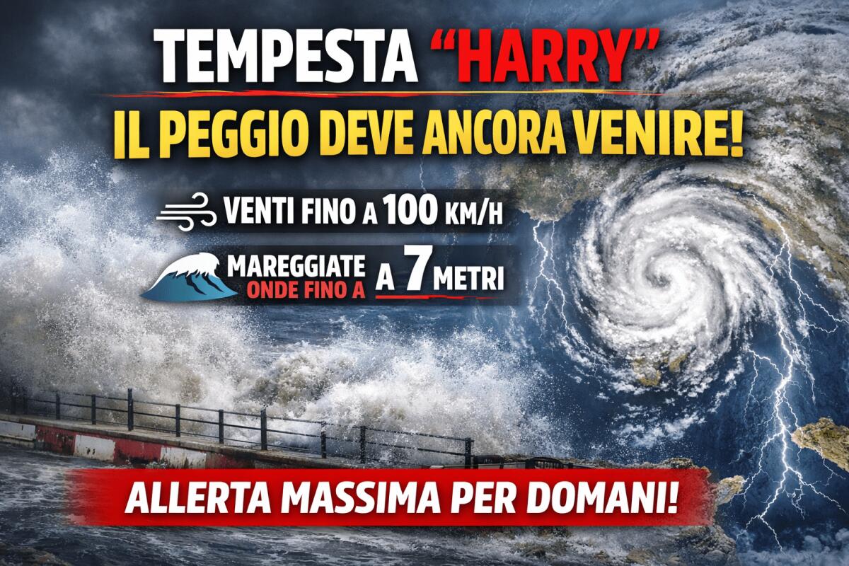Tempesta “Harry”, la fase più critica deve ancora arrivare: clou domani tra venti fino a 100 km/h e mareggiate fino a 7 metri - 