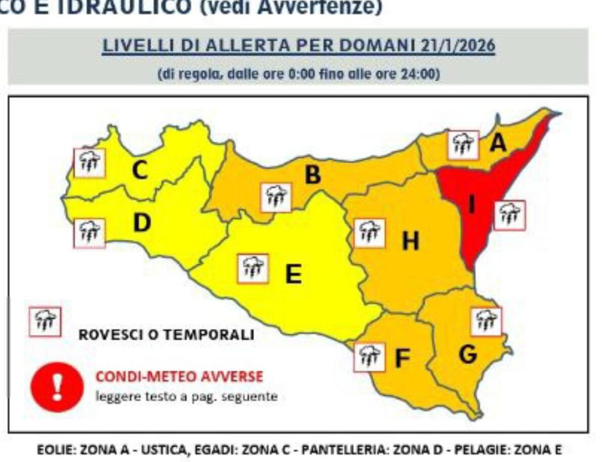 Maltempo in Sicilia, nuovo bollettino della Protezione Civile: allerta rossa e arancione, Paternò in zona arancione - 