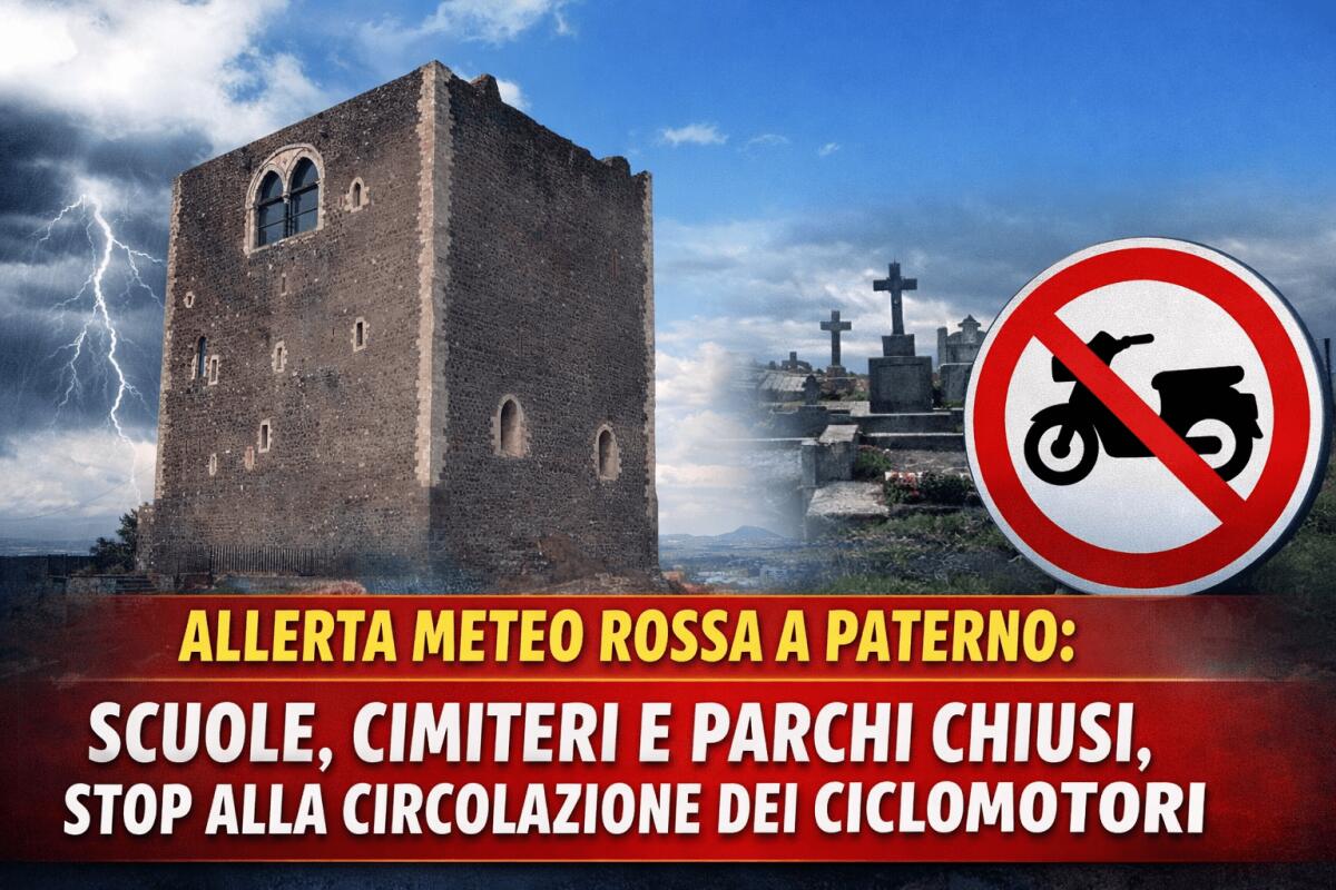 Allerta meteo rossa a Paternò: scuole, cimiteri e parchi chiusi, stop alla circolazione dei ciclomotori - 