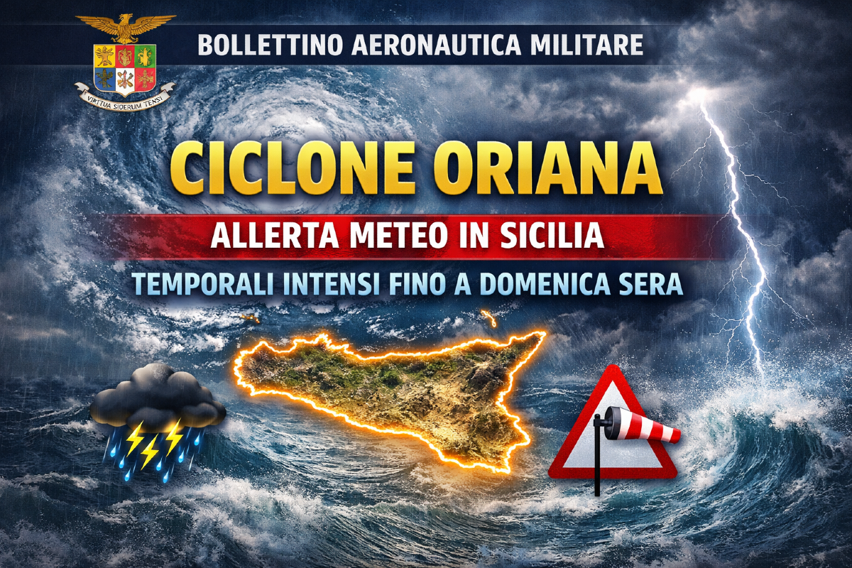 Ciclone Oriana, bollettino Aeronautica Militare: allerta meteo in Sicilia con temporali intensi fino a domenica sera - 