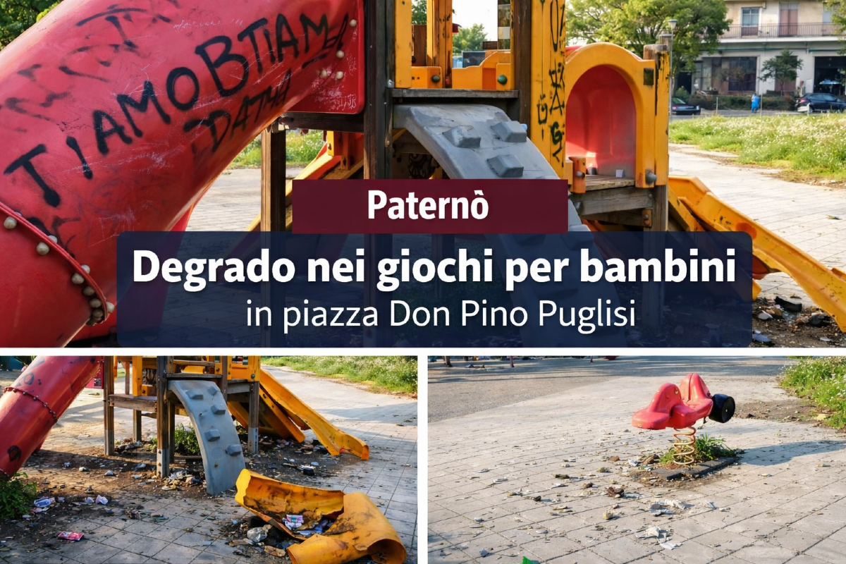 Paternò, giochi per bambini distrutti e vandalizzati in piazza Don Pino Puglisi - 