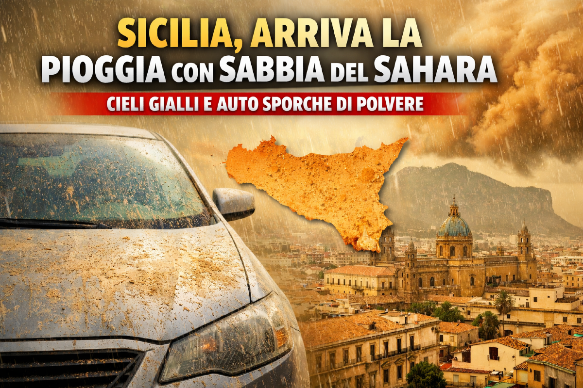 Sicilia, arriva la pioggia con sabbia del Sahara: cieli gialli e auto sporche di polvere - 