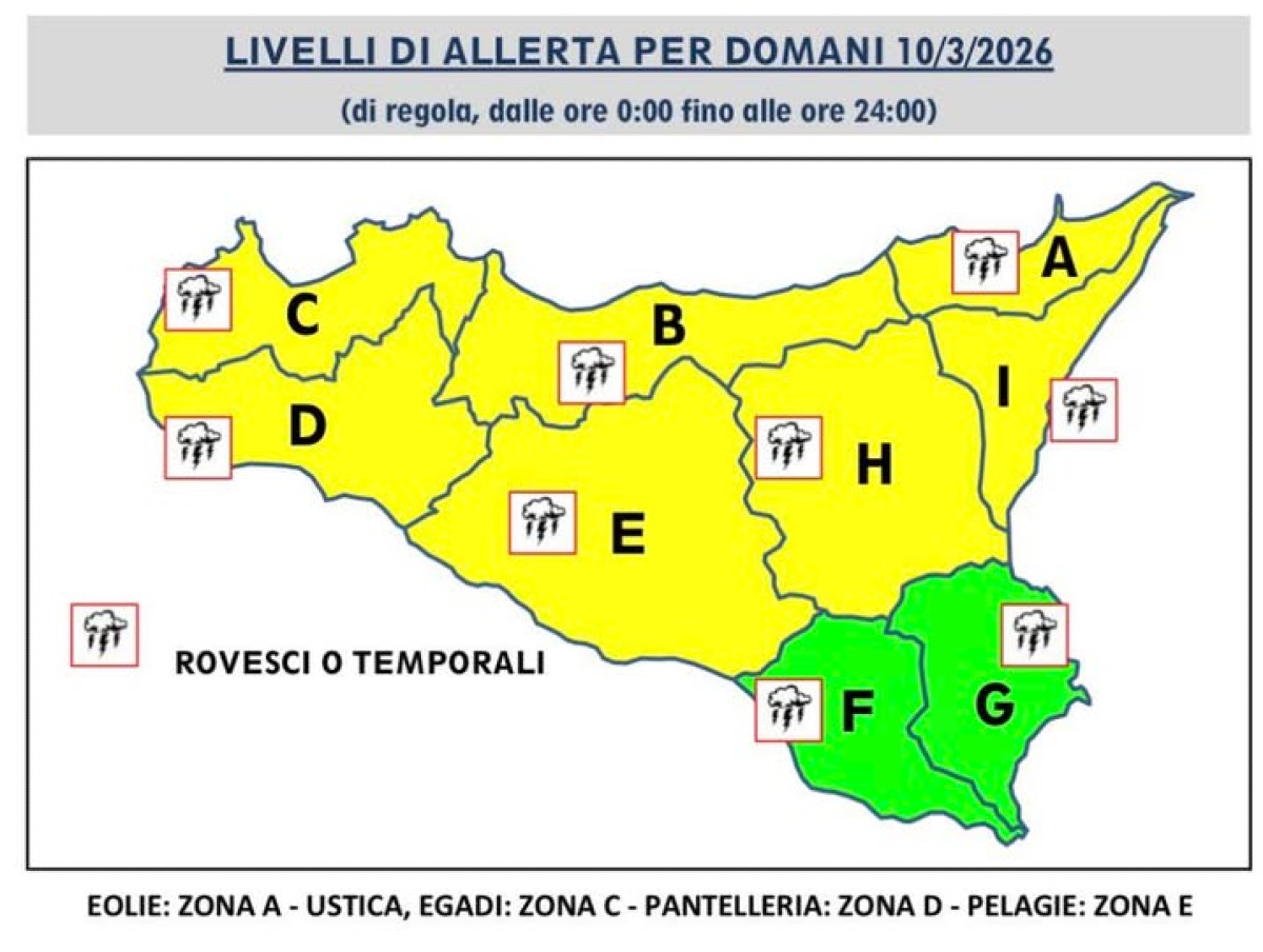 Allerta gialla meteo oggi  in Sicilia: piogge e rovesci in arrivo, esclusi Ragusa e Siracusa - 