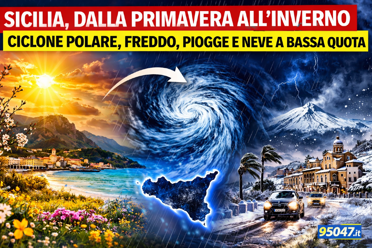 Sicilia, dalla primavera all’inverno,  arriva il ciclone polare con gelo, piogge e neve fino a bassa quota - 
