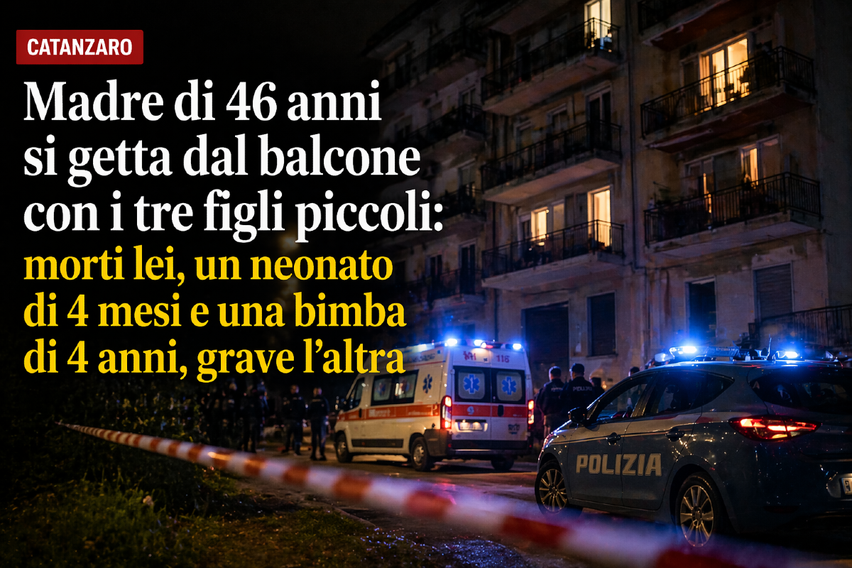 Catanzaro, madre di 46 anni si getta dal balcone con i tre figli piccoli: morti lei, un neonato di 4 mesi e una bimba di 4 anni, grave l’altra - 